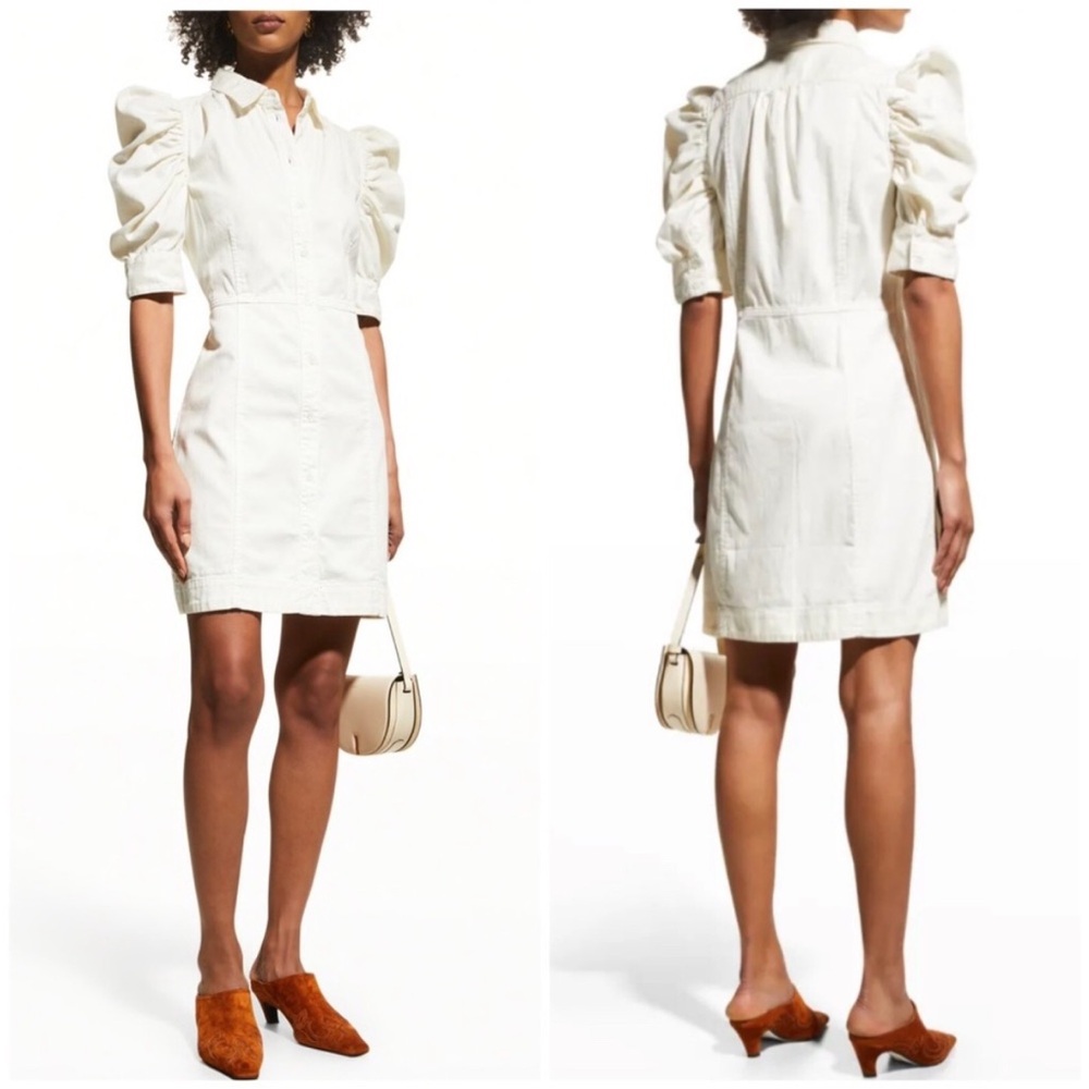 Frame Denim Puff-Sleeve Mini Dress in Ivory